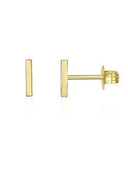 14K Gold Plated 925 Sterling Silver Dainty Mini Bar, Heart and Star Stud Earrings