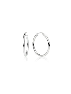 Sterling Silver High Polished Round-Tube Click-Top Hoop Earrings