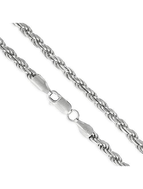 Authentic Solid Sterling Silver Rope Diamond-Cut Braided Twist Link .925 Rhodium Necklace Chains 1.5MM - 5.5MM, 16" - 30", Made In Italy, Men & Women, Next Level Jewelry