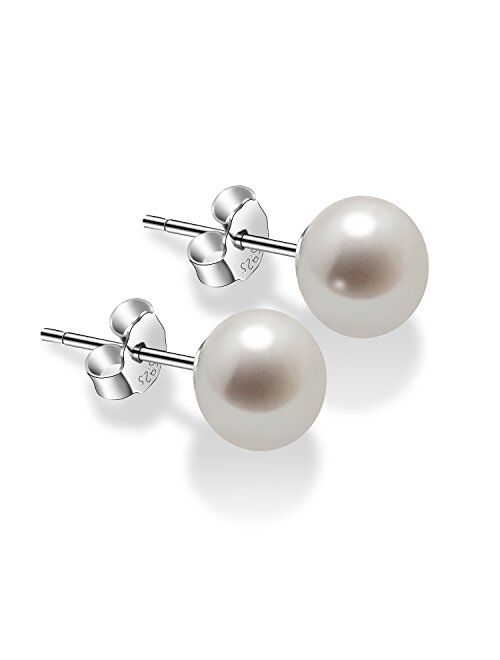 Pearl Earrings for Women 7-9mm Freshwater Cultured Pearl Stud Earrings 925 Sterling Silver - VIKI LYNN