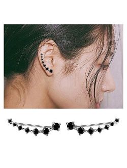 7 Crystals Ear Cuffs Hoop Climber S925 Sterling Silver Earrings Hypoallergenic Earring