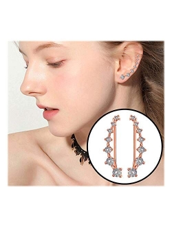 7 Crystals Ear Cuffs Hoop Climber S925 Sterling Silver Earrings Hypoallergenic Earring