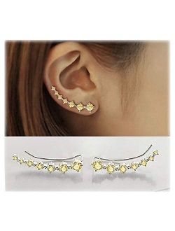 7 Crystals Ear Cuffs Hoop Climber S925 Sterling Silver Earrings Hypoallergenic Earring