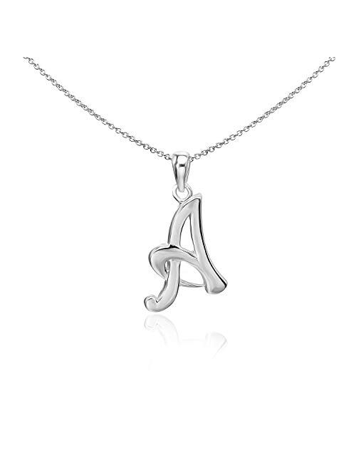 Sea of Ice Sterling Silver Initial Alphabet Letters Pendant Necklace from A-Z, 18 inch