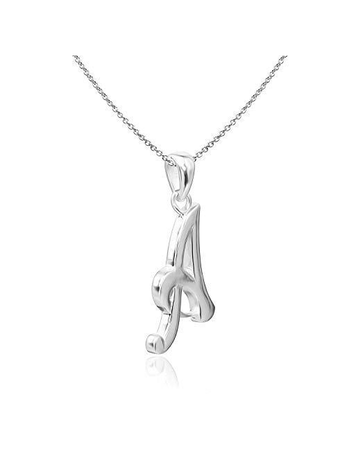 Sea of Ice Sterling Silver Initial Alphabet Letters Pendant Necklace from A-Z, 18 inch