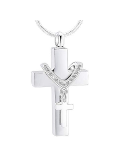 Stainless Steel Cross Memorial Cremation Ashes Urn Pendant Necklace Keepsake Jewelry Urn