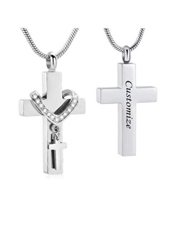 Stainless Steel Cross Memorial Cremation Ashes Urn Pendant Necklace Keepsake Jewelry Urn