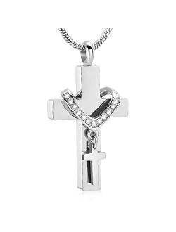 Stainless Steel Cross Memorial Cremation Ashes Urn Pendant Necklace Keepsake Jewelry Urn