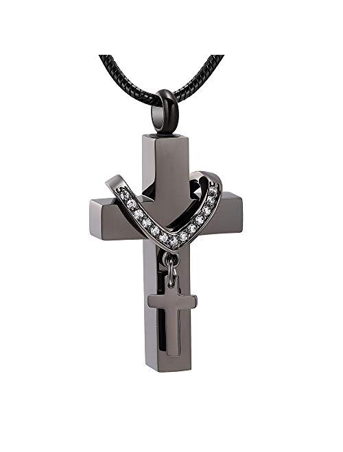 Stainless Steel Cross Memorial Cremation Ashes Urn Pendant Necklace Keepsake Jewelry Urn