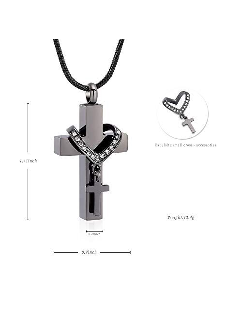 Stainless Steel Cross Memorial Cremation Ashes Urn Pendant Necklace Keepsake Jewelry Urn