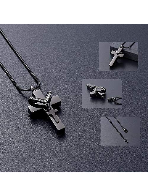 Stainless Steel Cross Memorial Cremation Ashes Urn Pendant Necklace Keepsake Jewelry Urn