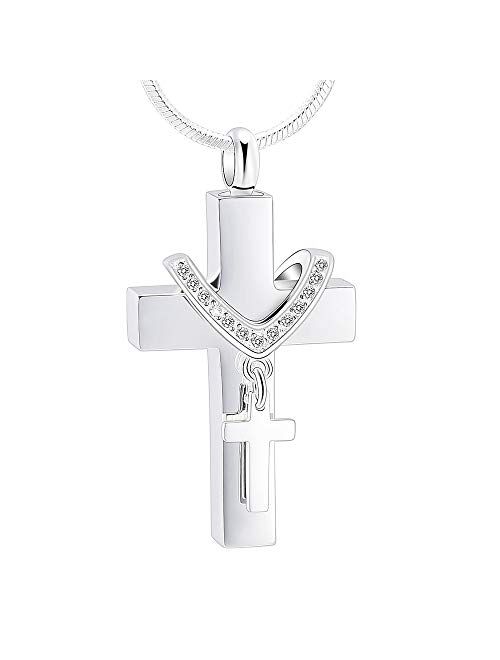 Stainless Steel Cross Memorial Cremation Ashes Urn Pendant Necklace Keepsake Jewelry Urn