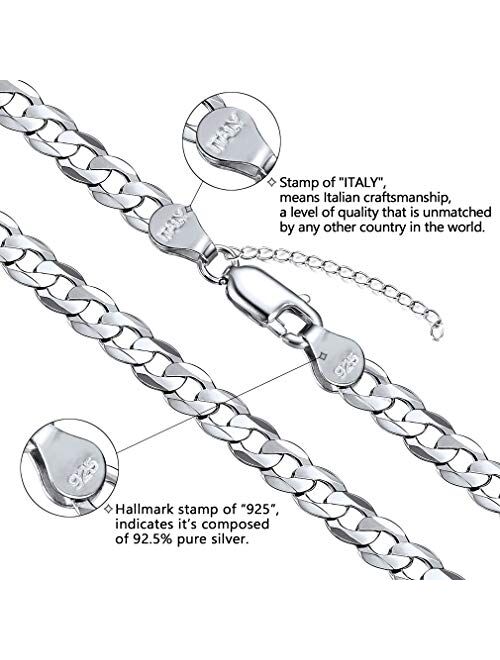 PROSTEEL 925 Sterling Silver Cuban Link Chain/Figaro Chain/Rope Chain, Solid Silver Necklace for Women Men, 14"/18"/20"/22"/24"/26"/28", Come Gift Box