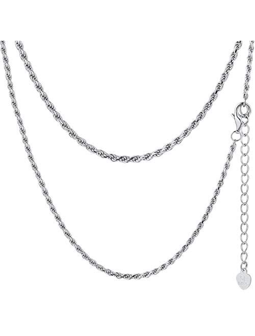 PROSTEEL 925 Sterling Silver Cuban Link Chain/Figaro Chain/Rope Chain, Solid Silver Necklace for Women Men, 14"/18"/20"/22"/24"/26"/28", Come Gift Box