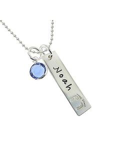 My Tiny Prints Personalized Sterling Silver Name Necklace. Customize with Child's Name, Engraved with Solid Baby Feet. Add Your Choice of Birthstone and Sterling Silver C