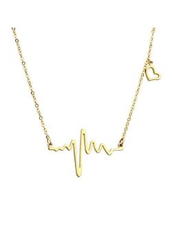 ELBLUVF 18k Rose Gold Plated Stainless Steel EKG Heartbeat Love Cardiogram Necklace Jewelry for Women