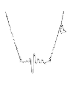 ELBLUVF 18k Rose Gold Plated Stainless Steel EKG Heartbeat Love Cardiogram Necklace Jewelry for Women