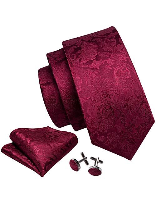 Barry.Wang Flower Ties for Men Handkerchief Cufflinks Set Wedding Necktie Set