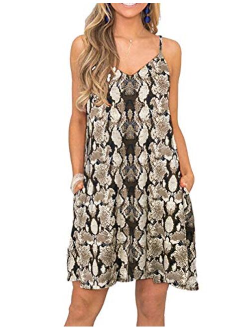 MISFAY Women's Summer Spaghetti Strap Casual Swing Tank Beach Cover Up Dress with Pockets