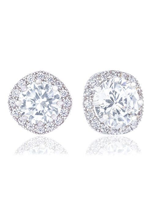 ORROUS & CO 18K Gold Plated CZ Simulated Diamond Stud Earrings for Women, Hypoallergenic, 1.9 Carat