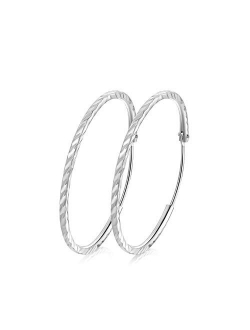 T400 925 Sterling Silver Hoops 2mm Diamond Cut Round Circle Lightweight Hoop Earrings Small and Large 25 35 45 55 65 70 mm Gift for Women Girls