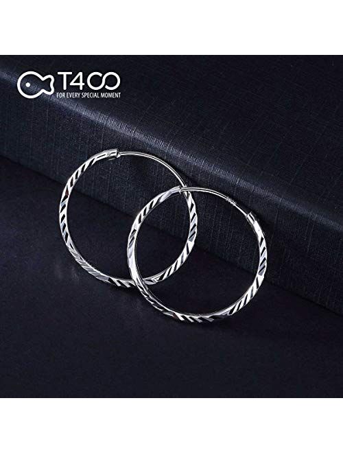 T400 925 Sterling Silver Hoops 2mm Diamond Cut Round Circle Lightweight Hoop Earrings Small and Large 25 35 45 55 65 70 mm Gift for Women Girls