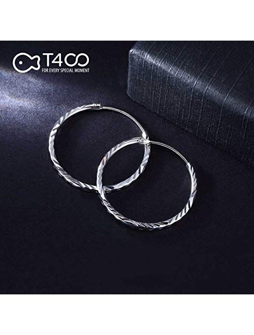 T400 925 Sterling Silver Hoops 2mm Diamond Cut Round Circle Lightweight Hoop Earrings Small and Large 25 35 45 55 65 70 mm Gift for Women Girls