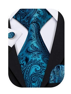 Barry.Wang Paisley Tie Fashion Set Hanky Cufflinks Neckties for Men Woven Silk