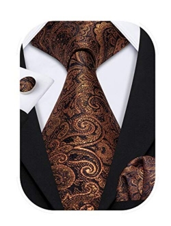 Barry.Wang Paisley Tie Fashion Set Hanky Cufflinks Neckties for Men Woven Silk