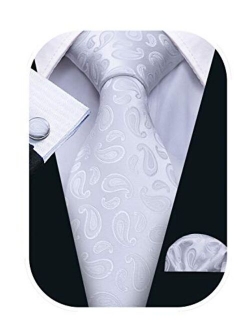 Barry.Wang Paisley Tie Fashion Set Hanky Cufflinks Neckties for Men Woven Silk