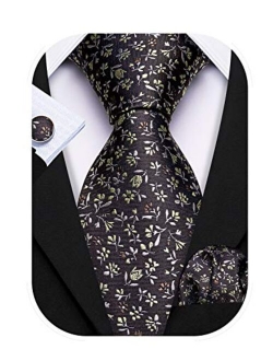 Barry.Wang Paisley Tie Fashion Set Hanky Cufflinks Neckties for Men Woven Silk