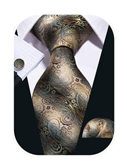 Barry.Wang Paisley Tie Fashion Set Hanky Cufflinks Neckties for Men Woven Silk