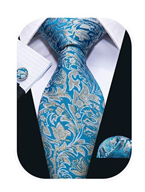 Barry.Wang Paisley Tie Fashion Set Hanky Cufflinks Neckties for Men Woven Silk