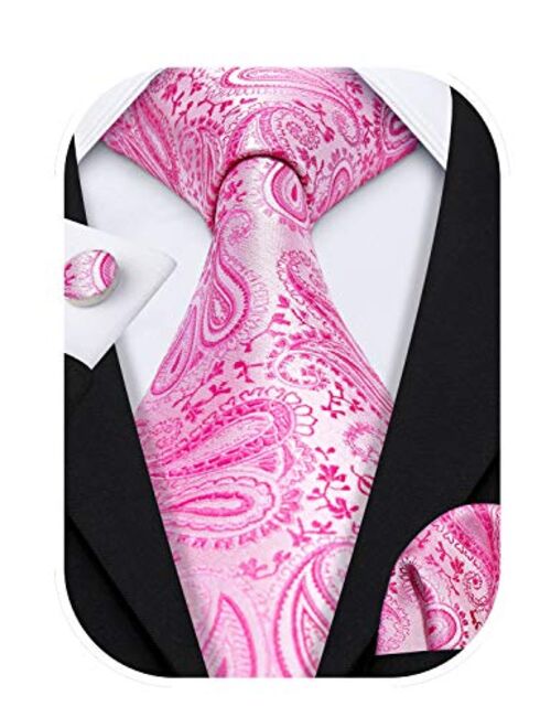 Barry.Wang Paisley Tie Fashion Set Hanky Cufflinks Neckties for Men Woven Silk