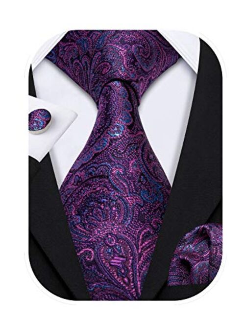 Barry.Wang Paisley Tie Fashion Set Hanky Cufflinks Neckties for Men Woven Silk