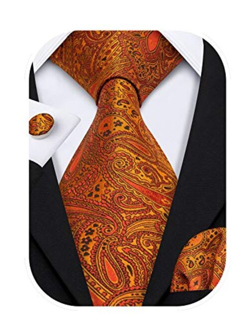 Barry.Wang Paisley Tie Fashion Set Hanky Cufflinks Neckties for Men Woven Silk