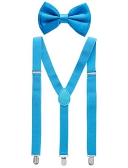 Bowtie and Suspenders for Men - Y Shape Suspender and Bow Tie - Many Colors to Choose From