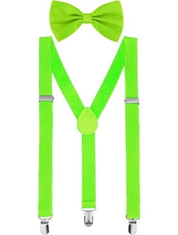 Suspender Bow Tie Set Clip On Y Shape Adjustable Braces, 80s Costume Suspenders Shoulder Straps for Halloween Cosplay Party