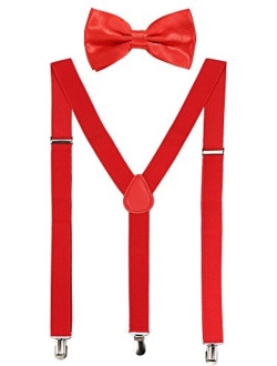 Suspender Bow Tie Set Clip On Y Shape Adjustable Braces, 80s Costume Suspenders Shoulder Straps for Halloween Cosplay Party