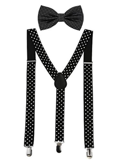 Suspender Bow Tie Set Clip On Y Shape Adjustable Braces, 80s Costume Suspenders Shoulder Straps for Halloween Cosplay Party