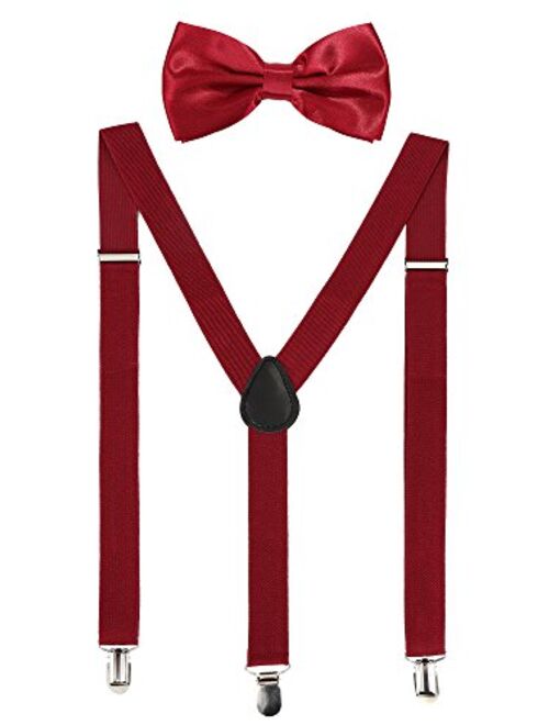 Suspender Bow Tie Set Clip On Y Shape Adjustable Braces, 80s Costume Suspenders Shoulder Straps for Halloween Cosplay Party