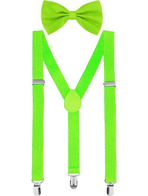 Suspender Bow Tie Set Clip On Y Shape Adjustable Braces, 80s Costume Suspenders Shoulder Straps for Halloween Cosplay Party