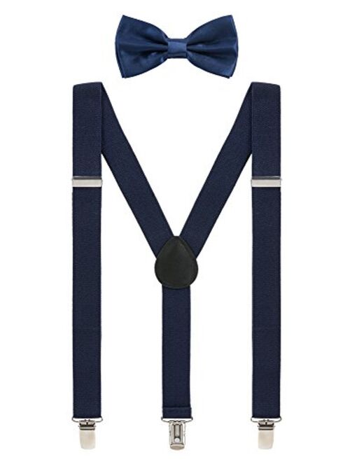 Mens Suspenders and Bow Tie Set Adjustable Elastic Clip On Suspenders for Wedding by Grade Code