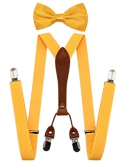 JAIFEI Suspenders & Bowtie Set- Men's Elastic X Band Suspenders + Bowtie For Wedding, Formal Events