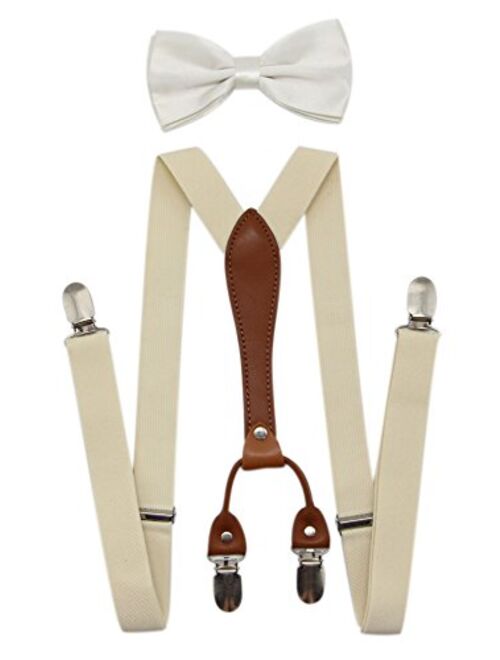 JAIFEI Suspenders & Bowtie Set- Men's Elastic X Band Suspenders + Bowtie For Wedding, Formal Events