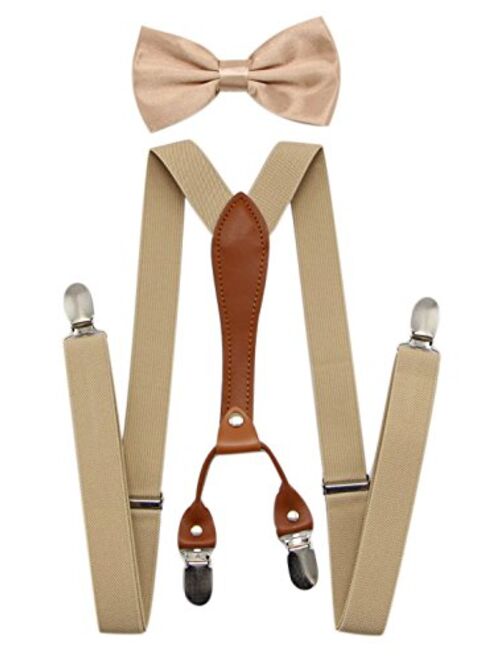 JAIFEI Suspenders & Bowtie Set- Men's Elastic X Band Suspenders + Bowtie For Wedding, Formal Events