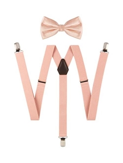 TIE G Solid Color Men's Suspender + Woven Bow Tie Set for Wedding : Vivid Color, Adjustable Brace, Strong Clip, Elastic Band