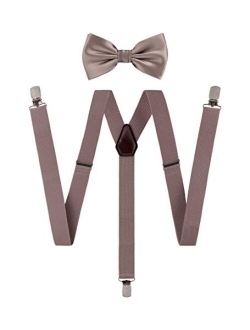 TIE G Solid Color Men's Suspender + Woven Bow Tie Set for Wedding : Vivid Color, Adjustable Brace, Strong Clip, Elastic Band