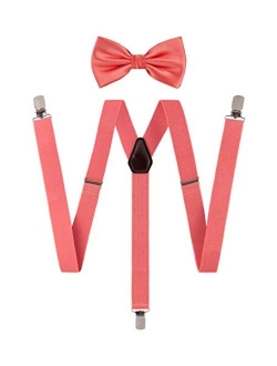 TIE G Solid Color Men's Suspender + Woven Bow Tie Set for Wedding : Vivid Color, Adjustable Brace, Strong Clip, Elastic Band