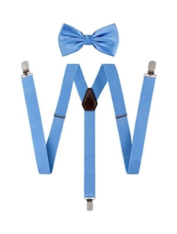 TIE G Solid Color Men's Suspender + Woven Bow Tie Set for Wedding : Vivid Color, Adjustable Brace, Strong Clip, Elastic Band